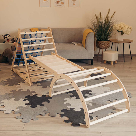 Dreiseitiges Kletterdreieck-Set mit Rutsche und Bogen M – 87 cm
