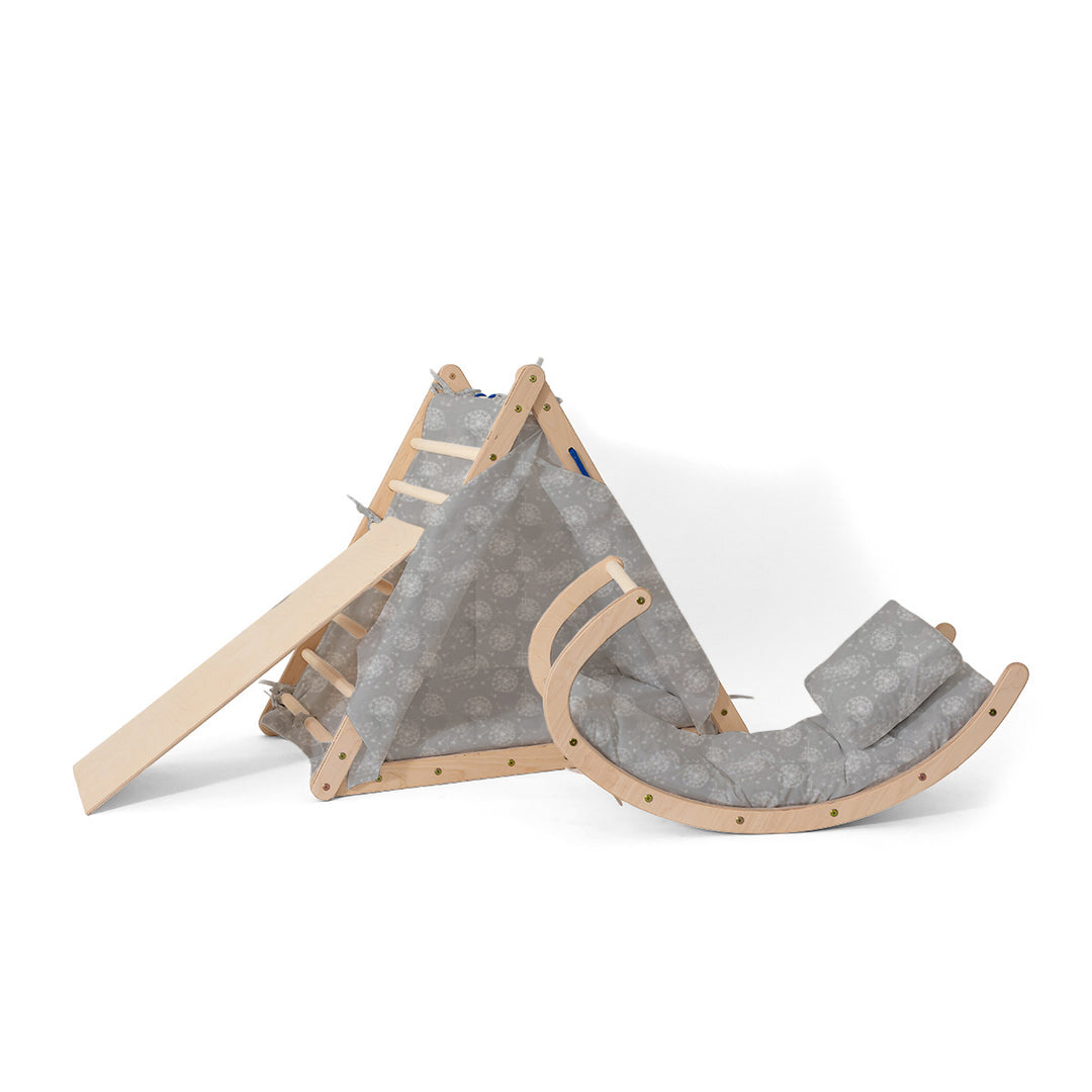 Kletterset |3-seit Kletterdreieck-Set mit Rutsche und Wippe | mit Zubehör