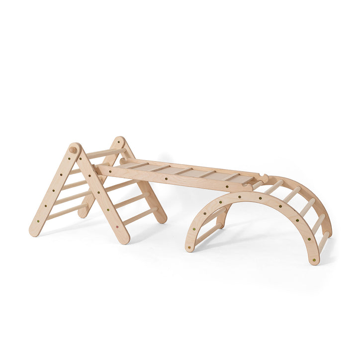 Verstellbares Kletterset | Verstellbares Kletterdreieck + zweiseitiger Hühnerleiter-Rutsche + Bogen in Größe S