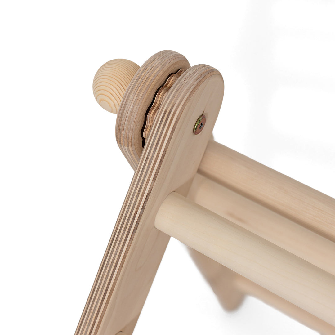 Verstellbares Kletterset | Verstellbares Kletterdreieck + zweiseitiger Hühnerleiter-Rutsche + Bogen in Größe S