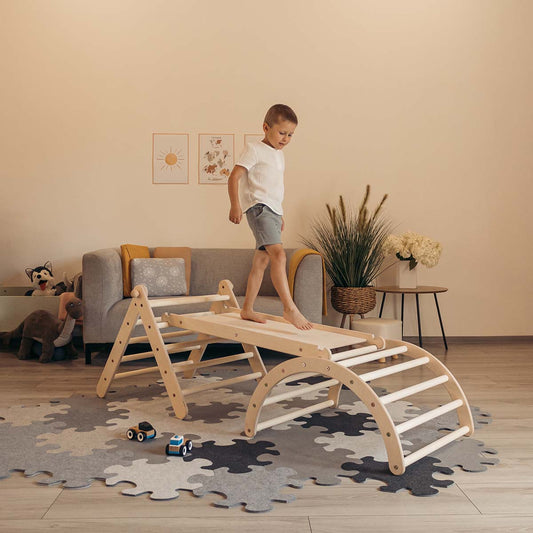 Verstellbares Kletterdreieck-Set mit Rutsche und Bogen S – 60 cm