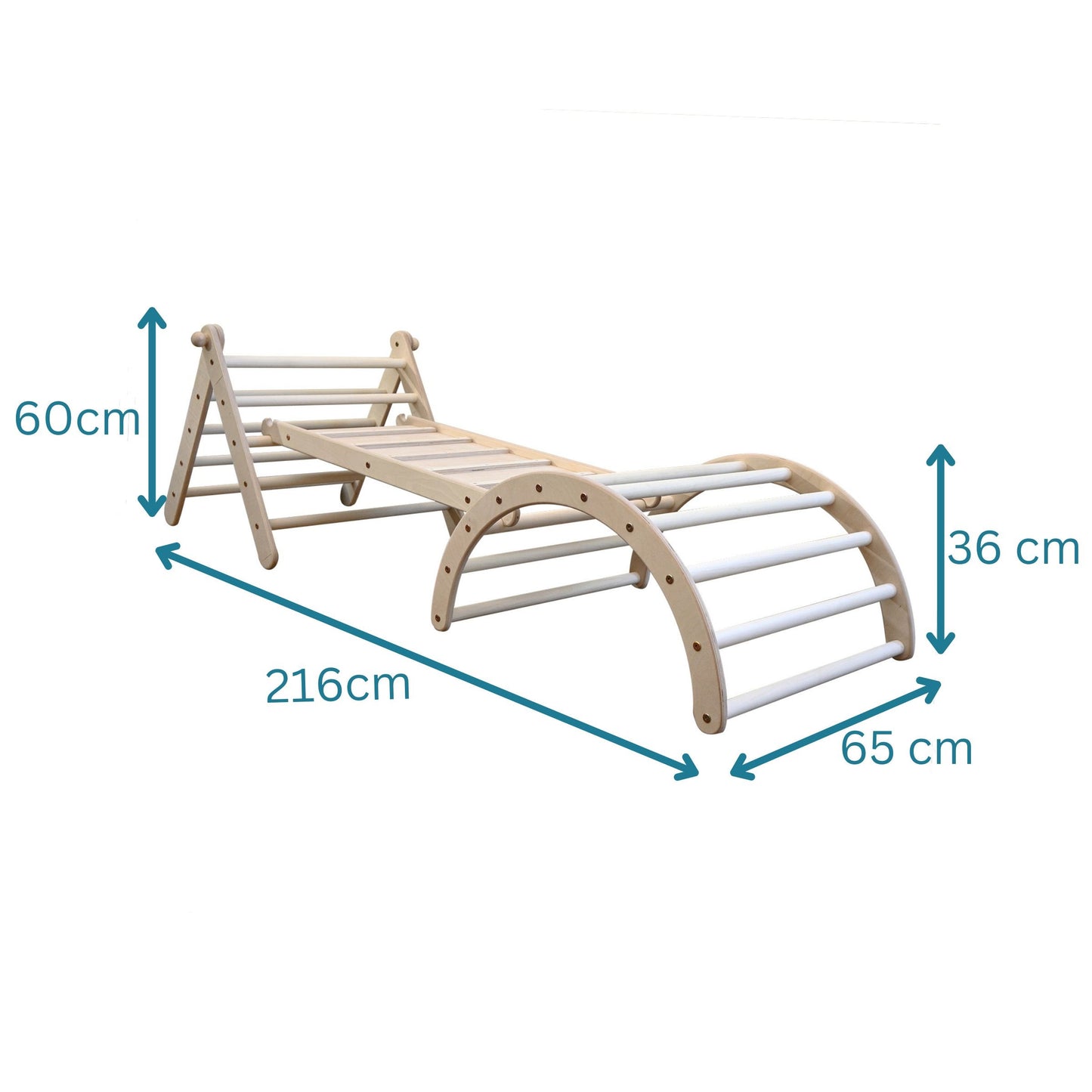 Verstellbares Kletterset | Verstellbares Kletterdreieck + zweiseitiger Hühnerleiter-Rutsche + Bogen in Größe S