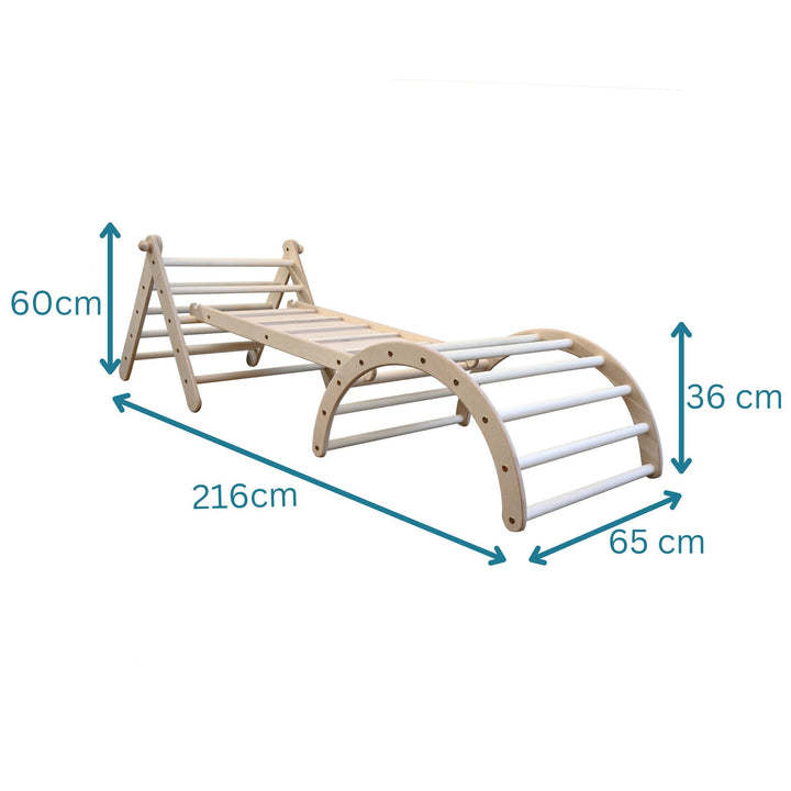 Verstellbares Kletterset | Verstellbares Kletterdreieck + zweiseitiger Hühnerleiter-Rutsche + Bogen in Größe S
