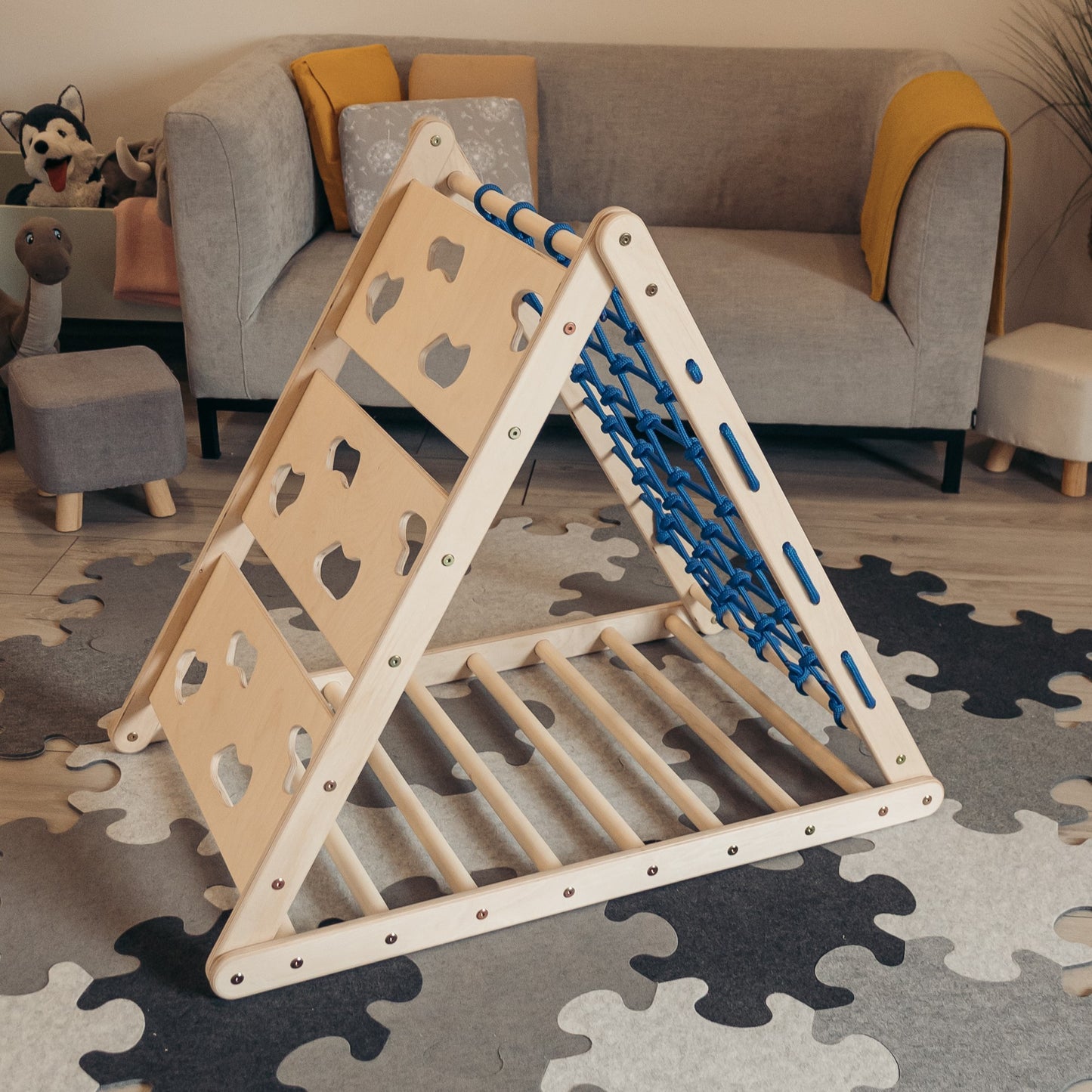 3-seit Kletterdreieck-Set mit Rutschbrett und Wippe