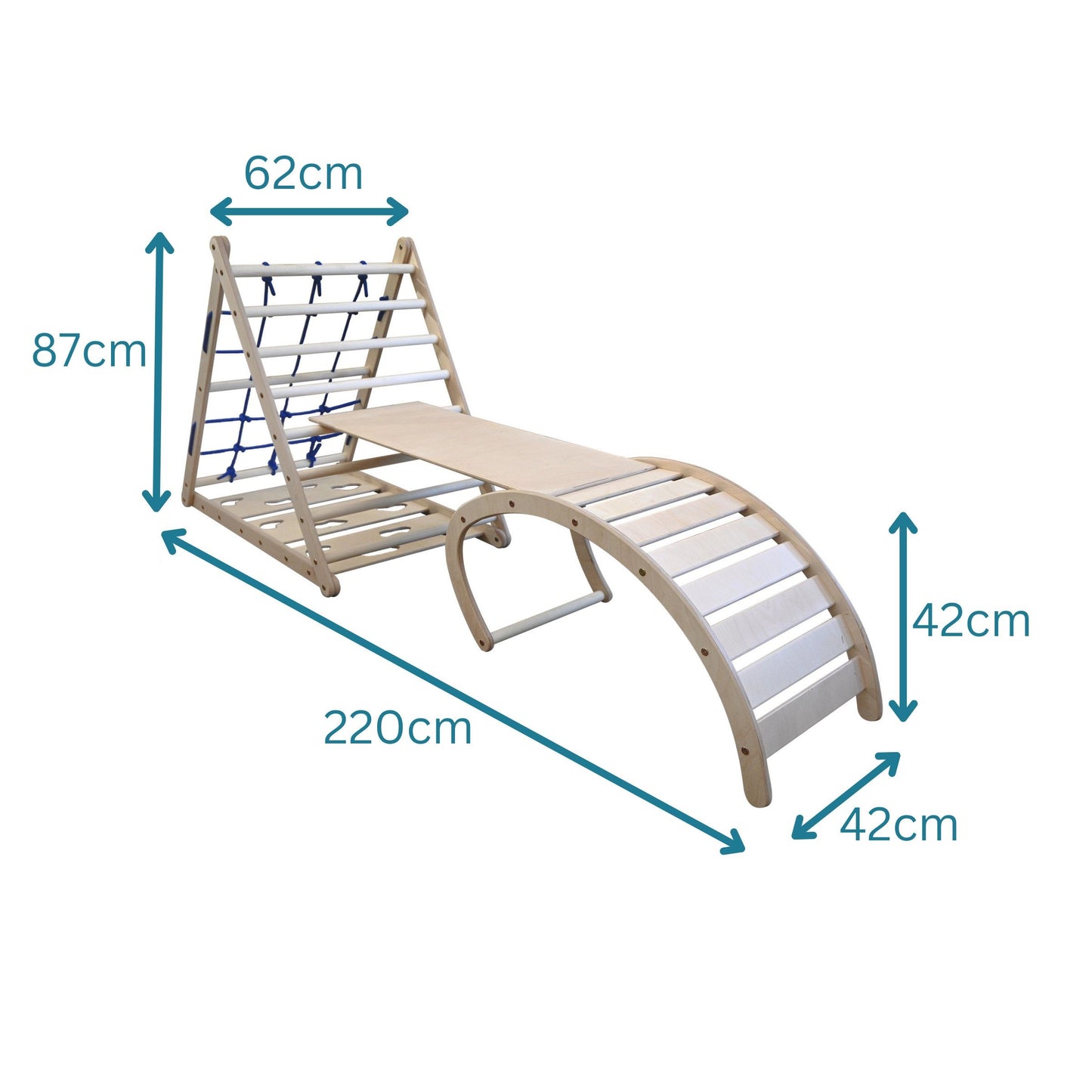 3-seit Kletterdreieck-Set mit Rutschbrett und Wippe