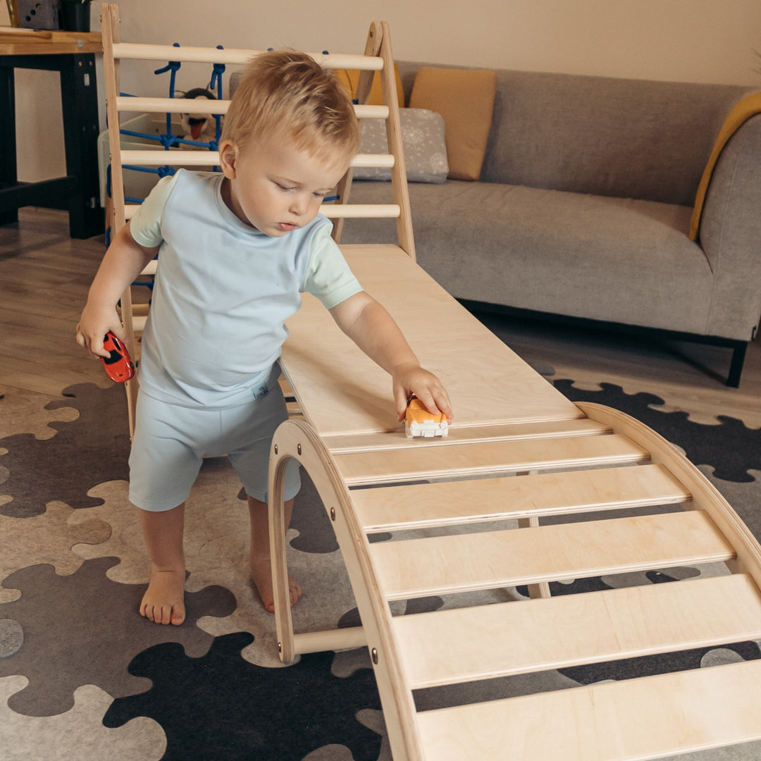 3-seit Kletterdreieck-Set mit Rutsche und Wippe