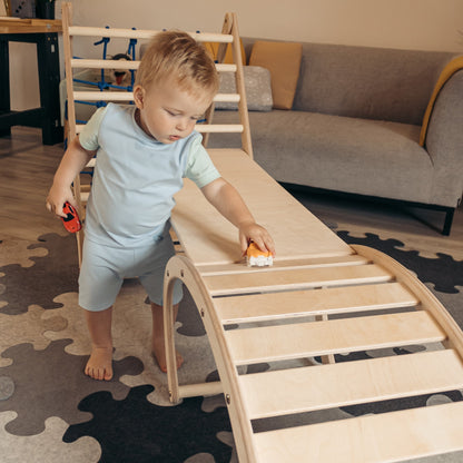 3-seit Kletterdreieck-Set mit Rutschbrett und Wippe