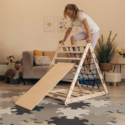 3-seit Kletterdreieck-Set mit Rutschbrett und Wippe