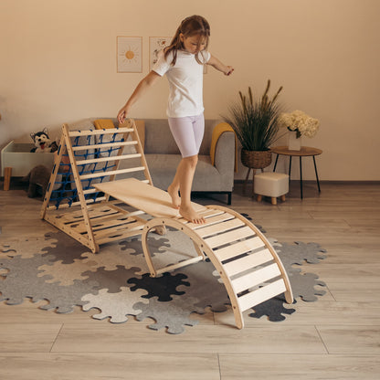 3-seit Kletterdreieck-Set mit Rutschbrett und Wippe