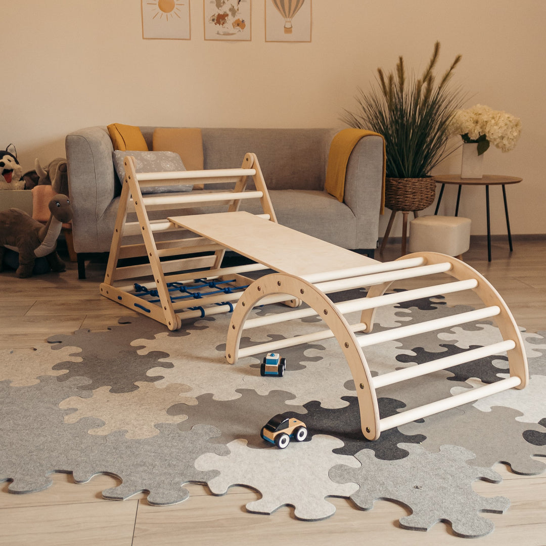 Mini 3-Seit Kletterset | 3-Seit Mini Kletterdreieck + Rutsche + Bogen in Größe S