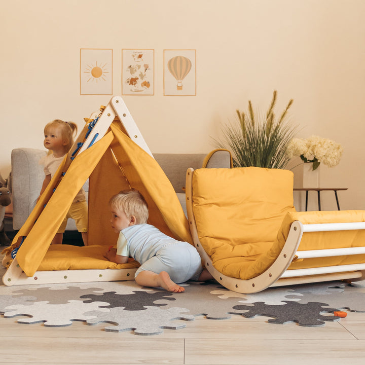 Kletterset | 3-Seit Kletterdreieck + Hühnerleiter Rutsche+ Kletterbogen Größe-M| mit Zubehör