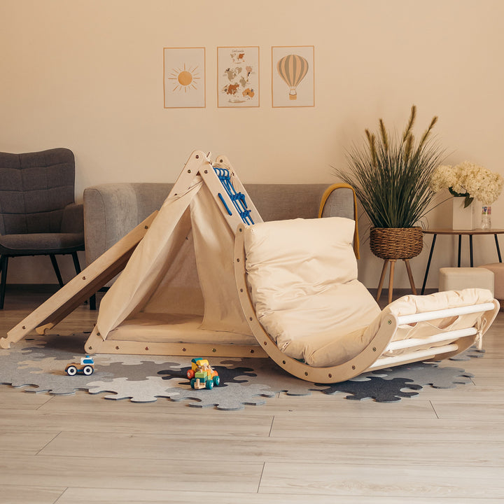 Kletterset | 3-Seit Kletterdreieck + Hühnerleiter Rutsche+ Kletterbogen Größe-M| mit Zubehör