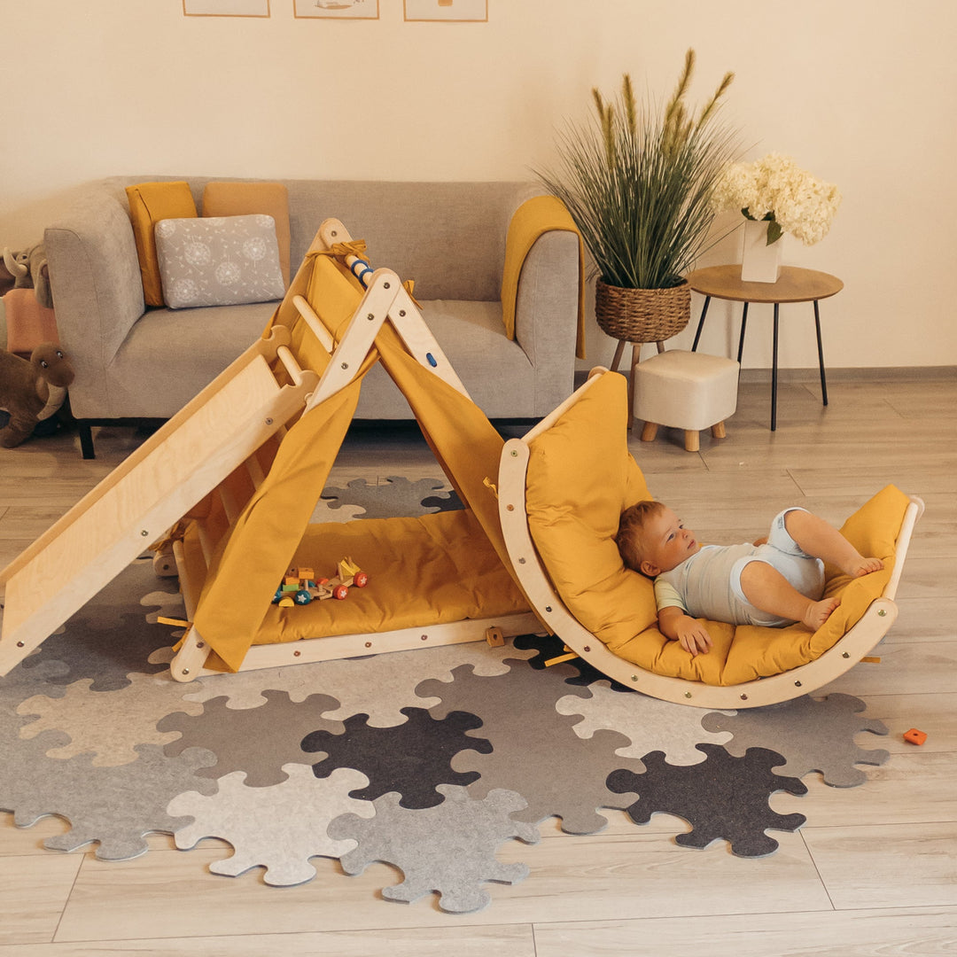 Kletterset | 3-Seit Kletterdreieck + Hühnerleiter Rutsche+ Kletterbogen Größe-M| mit Zubehör