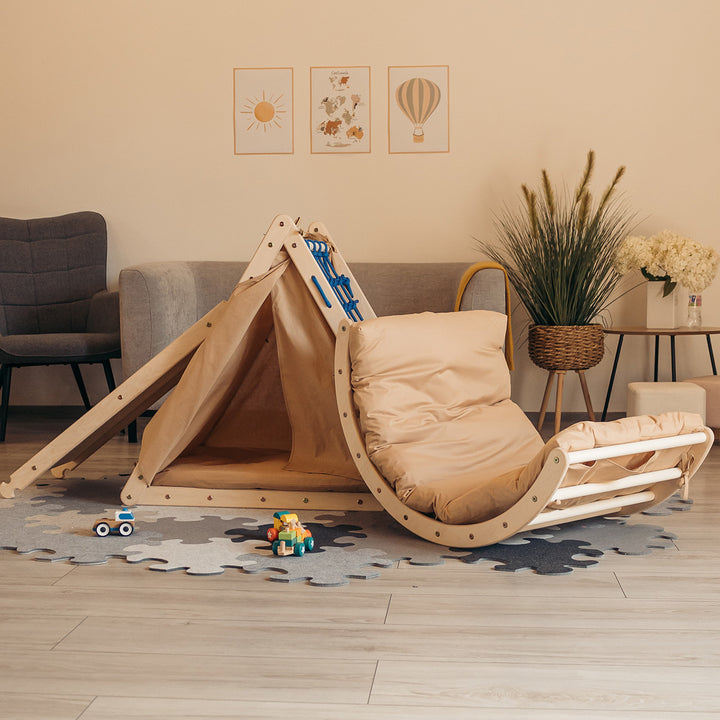 Kletterset | 3-Seit Kletterdreieck + Hühnerleiter Rutsche+ Kletterbogen Größe-M| mit Zubehör