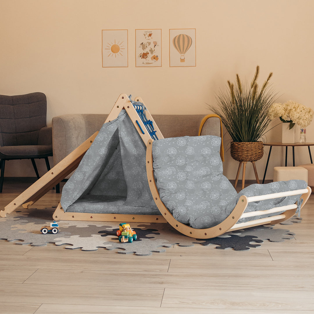 Kletterset | 3-Seit Kletterdreieck + Hühnerleiter Rutsche+ Kletterbogen Größe-M| mit Zubehör