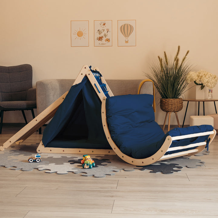 Kletterset | 3-Seit Kletterdreieck + Hühnerleiter Rutsche+ Kletterbogen Größe-M| mit Zubehör