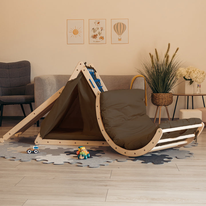 Kletterset | 3-Seit Kletterdreieck + Hühnerleiter Rutsche+ Kletterbogen Größe-M| mit Zubehör