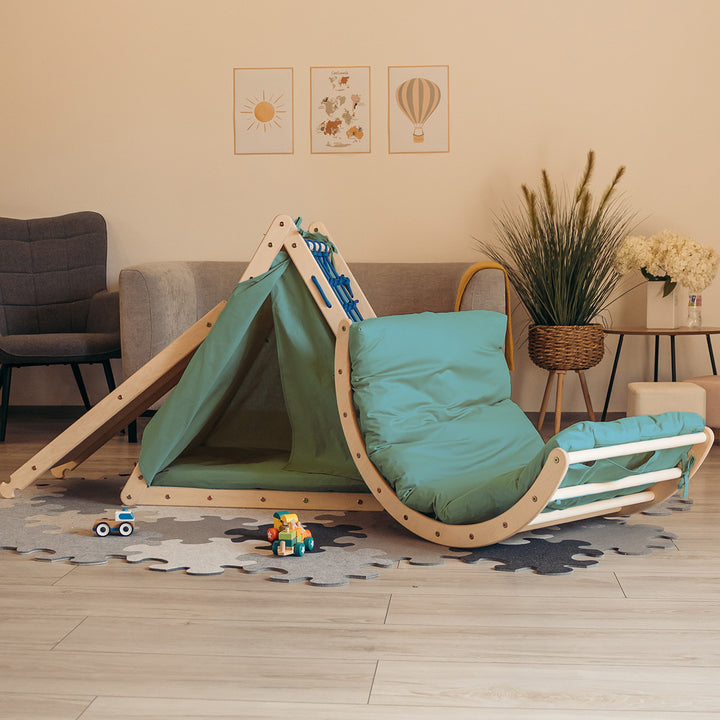 Kletterset | 3-Seit Kletterdreieck + Hühnerleiter Rutsche+ Kletterbogen Größe-M| mit Zubehör