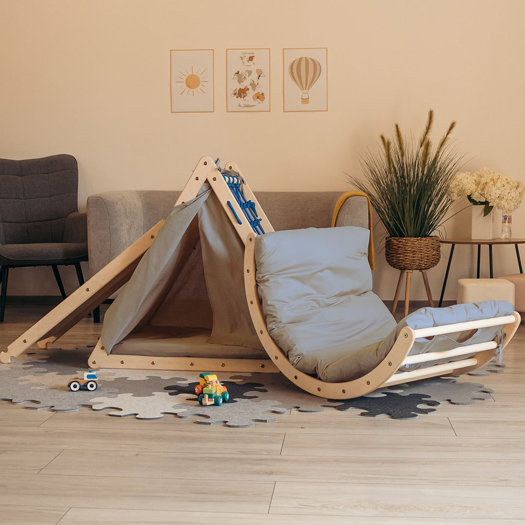 Kletterset | 3-Seit Kletterdreieck + Hühnerleiter Rutsche+ Kletterbogen Größe-M| mit Zubehör