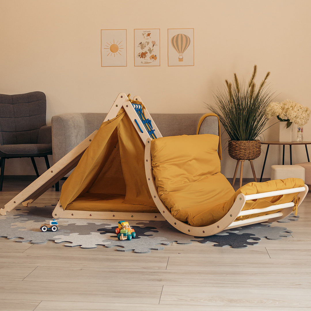 Kletterset | 3-Seit Kletterdreieck + Hühnerleiter Rutsche+ Kletterbogen Größe-M| mit Zubehör