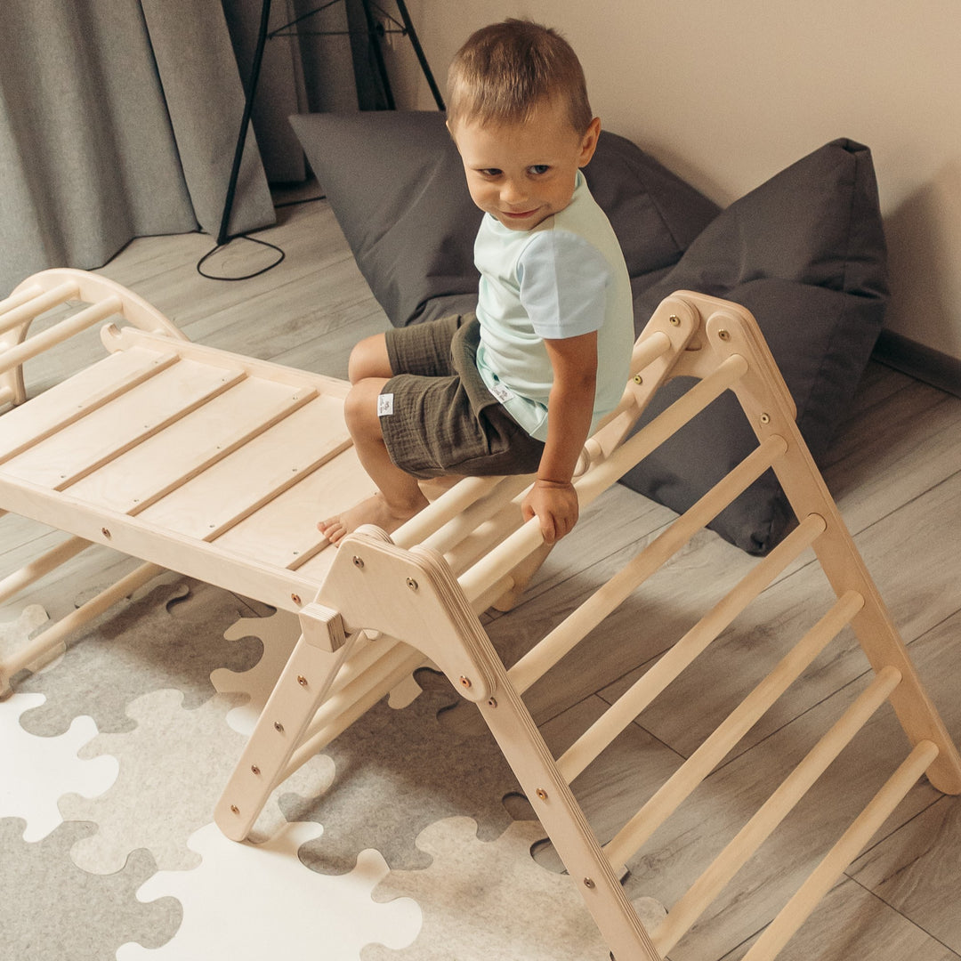 Klappbares Kletterset | Klappbares Kletterdreieck + Hühnerleiter Rutsche + Kletterbogen Größe-S