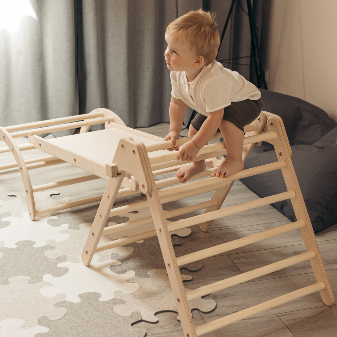 Klappbares Kletterset | Klappbares Kletterdreieck + Hühnerleiter Rutsche + Kletterbogen Größe-S